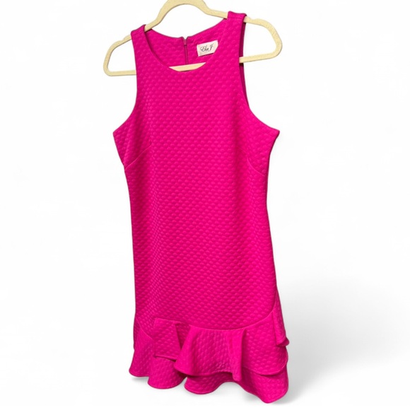 **SOLD** Eliza J Hot Pink Textured Ruffle Hem Mini Dress - Picture 4 of 8